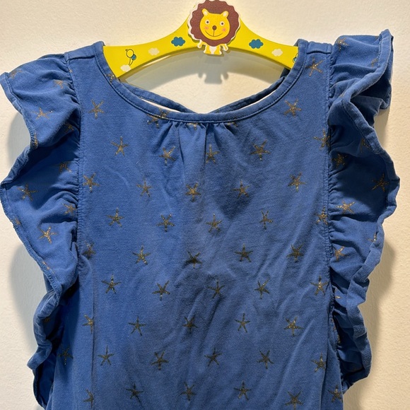Tea Collection flutter sleeve blue dress with gold foil stars patterns, size 10 - Picture 2 of 9